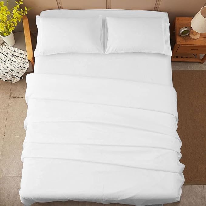 SONORO KATE Bed Sheet Set Super Soft Microfiber 1800 Thread Count Luxury Egyptian Sheets 18-Inch Deep Pocket Wrinkle and Hypoallergenic-4 Piece(California King White)