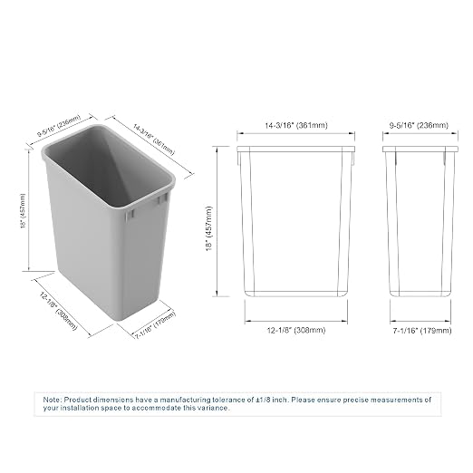 Dowell 10 Pack 35Qt Wastebasket Trash Container, 9Gal, Plastic, Stackable, for Kitchen/Bathroom/Office, Fits Under Sink/Desk - Grey (10, 35 QT) - Image 7