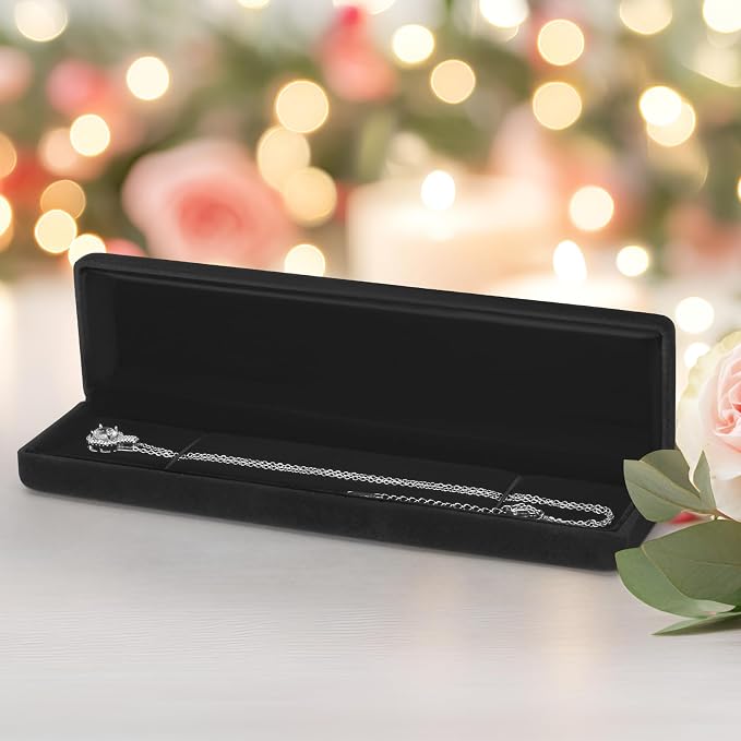 KUKUVR 2 Pieces Metal Velvet Necklace Bracelet Gift Box, Soft Lining Bracelet Pendant Long Chain Organizer Holder Display Case for Wedding Engagement Birthday Anniversary (Black) - Image 7