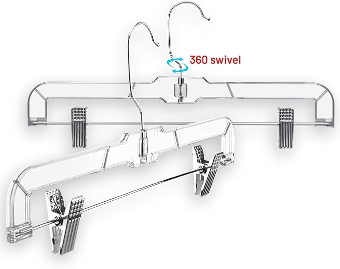 DEILSY™ Skirt Hangers 50 Pack Pants with Clips Hanger Shorts Clear Plastic Clothes with Adjustable Clip Non-Slip Clothes Hanger Perfect for Pant, Pack of 50 - Image 7