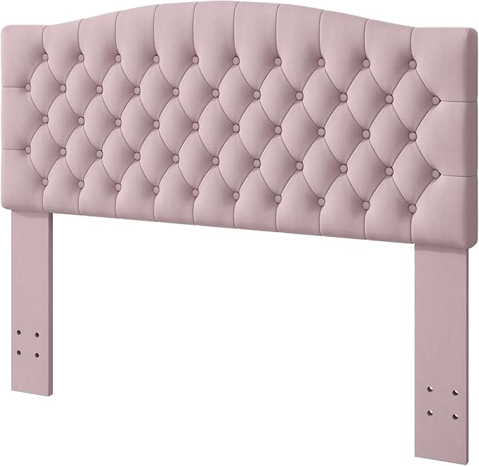 Befurtori Queen Headboard Only, Upholstered Headboard for Adjustable Bed Velvet Tufted Queen/Full Size Wall Mounted Head Board with Solid Wood Legs Head Board, Pink