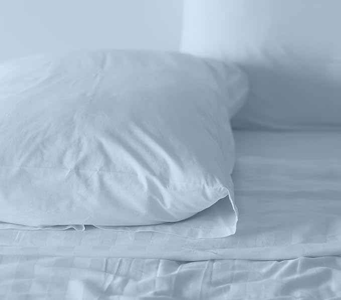 RUVANTI 100% Cotton Sheets – Queen Size Percale Bedding, Cooling & Breathable, Durable with a Crisp, Soft & Comfortable Feel, 16" Deep Pocket, 4-Piece Set, Baby Blue