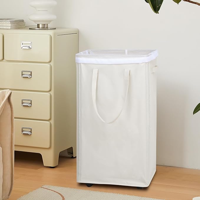 DOKEHOM 90L X-Large Laundry Basket with Removable Wash Bag on Wheels, Collapsible Rolling Laundry Hamper, Foldable Clothes Organizer, Folding Washing Bin (Beige) - Image 9