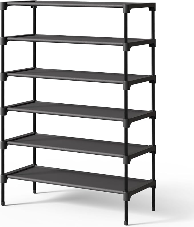 Kitsure Shoe Rack - Non-Woven Shoe Rack Shelf, Shoe Organizer for Closet, Entryway, Garage & Corridor, Stackable Shoe Shelves, 27.5" Wide - 6 Tier, Black by Kitsure