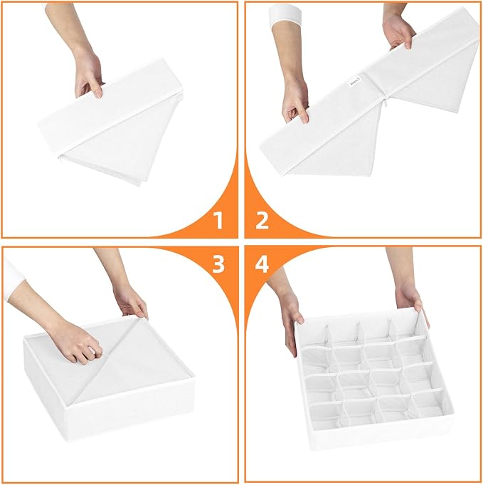 Criusia Drawer Organizer - 6 Set Clothes Organizer for Closet & Bedroom - 90 Cells Bins for Sock, Underwear, Bra, Baby Clothes - Washable & 10xDurable than Non-Woven Fabric (White) - Image 7