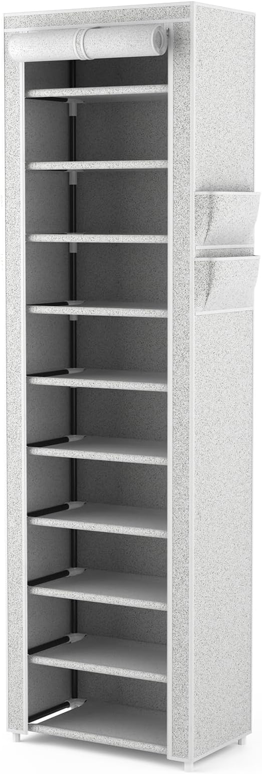 VTRIN Vertical Narrow Shoe Rack Organizer Tall Shoe Rack for Closet Entryway 10 Tier Non-Woven Cover Shoe Shelf Holds 20-22 Pairs Free Standing Shoe Storage Cabinet with Dustproof Cover, Multi Color - Image 8