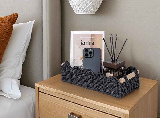CubesLand Toilet Paper Storage Basket, Scalloped Edge Shelves Basket for Organizing for Over Toilet Tank Storage, Home Decor Baskets for Shelf, Countertop, Living Room, Bedroom, Handwoven, Black - Image 7