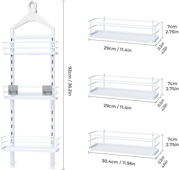 ODesign 3 Tier Height-Adjustable Shower Caddy Hanging Anti-Swing-Over The Shower Head Caddy-Storage Organizer Bathroom Shelves Basket - White - Image 9