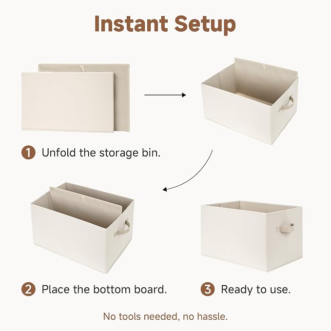 StorageWorks Closet Organizers and Storage Bins, Fabric Storage Baskets for Shelves, Linen Closet Organizer for Clothes, Beige, 3-Pack, Large - Image 8
