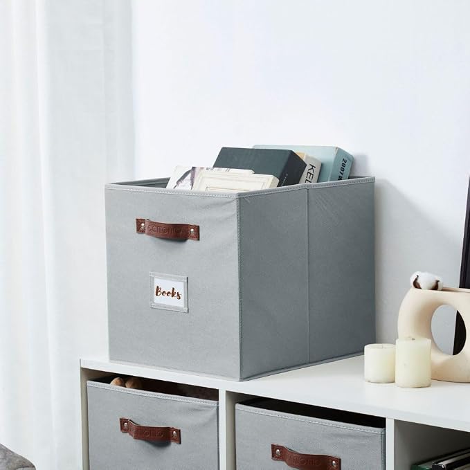 DECOMOMO Storage Baskets, 13x15x13 Storage Cube Bins with Labels for Organizing Shelves Kallax (Kallax / 4pcs, Grey) - Image 9
