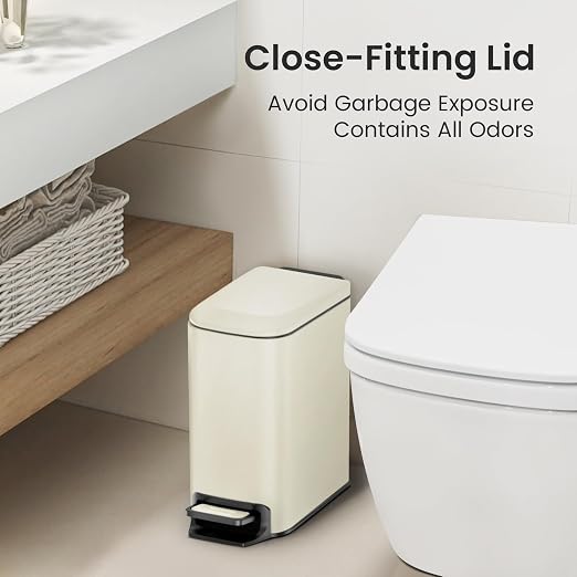 Cesun Small Bathroom Trash Can with Lid Soft Close, Step Pedal, 6 Liter / 1.6 Gallon Stainless Steel Garbage Can with Removable Inner Bucket, Anti-Fingerprint Finish (Creamy White) - Image 8