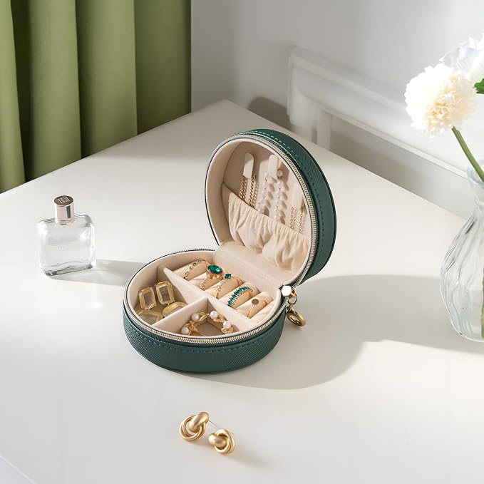 ProCase Travel Size Jewelry Box, Mini Portable Seashell-Shaped Jewelry Case, 2 Layer Organizer in PU Leather for Women -Emerald - Image 7