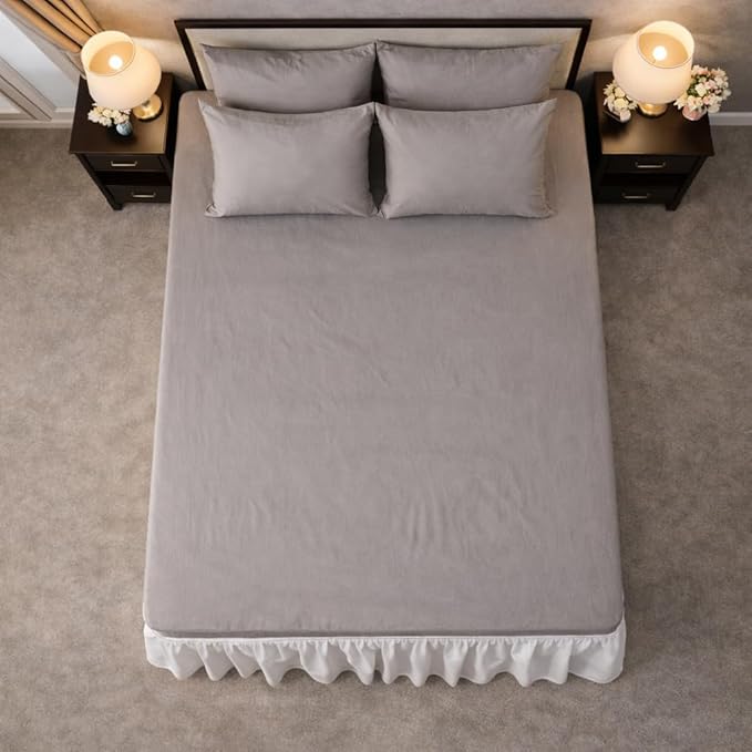 100% Cotton Single Layer Mattress Cover King Size, Elastic Mattress Cover, Stretches Up to 16 Inches Deep, Cozy, Absorbent, Easy to Replace, Machine Washable (6 Colors) (Gray, Full)