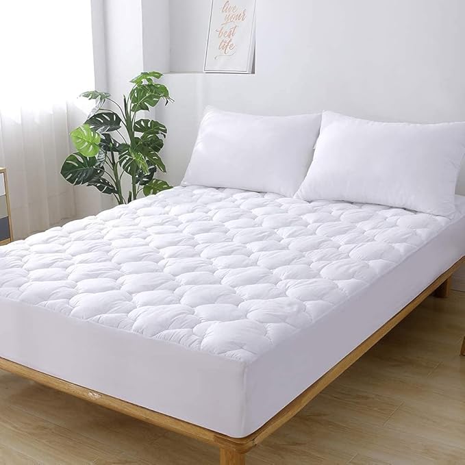 WhatsBedding Waterproof Mattress Pad Twin XL Size Cotton Top Down Alternative Filling Pillow Top Mattress Topper Cover-Fitted Quilted (Twin XL Mattress Pad)