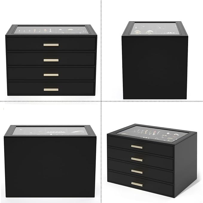 AKOZLIN Jewelry Box with Clear Lid Functional Leather Jewelry Storage Organizer Case 4 Drawers for Women Girls Necklace Ring Bracelet Earring - Image 8