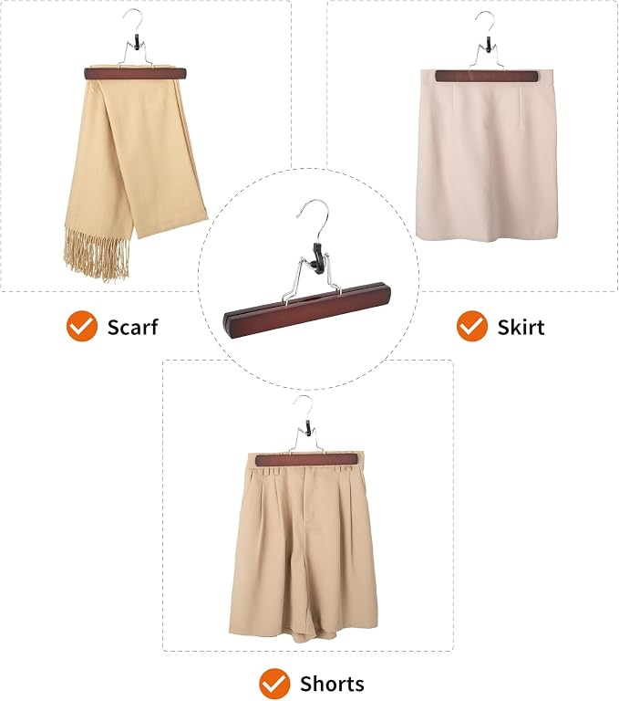 Amazon Basics Wooden Pants Hangers Closet Organizer, Cherry, 10-Pack - Image 6