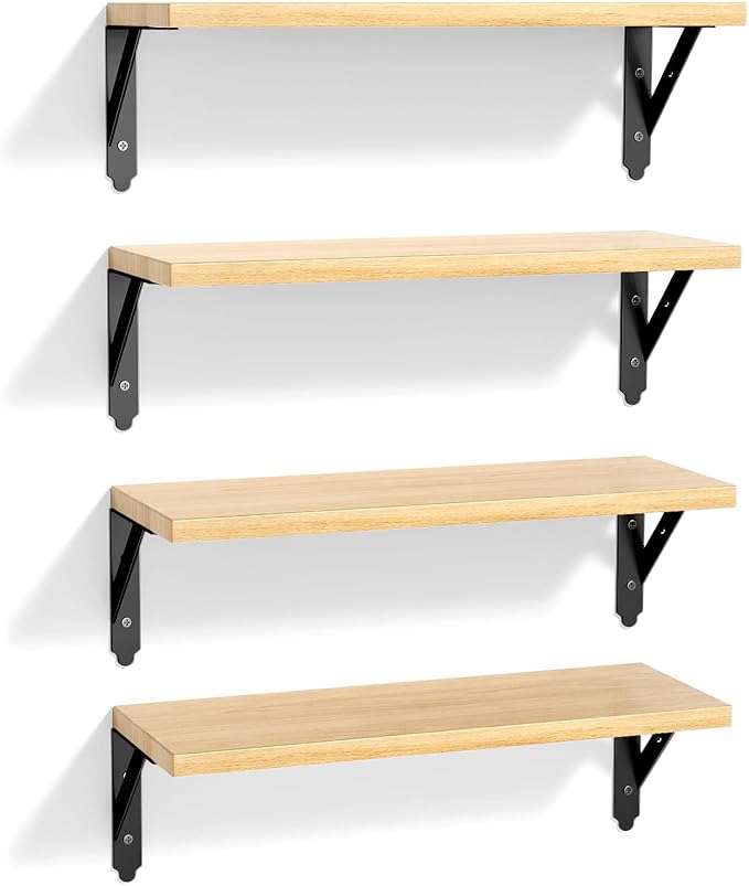 ROMGUAR CRAFT Wood Floating Shelves Set of 4, Rustic Storage Decor Wall Shelves, Wall Mounted Shelf for Living Room, Bedroom 17" x 6", Natural - Image 7