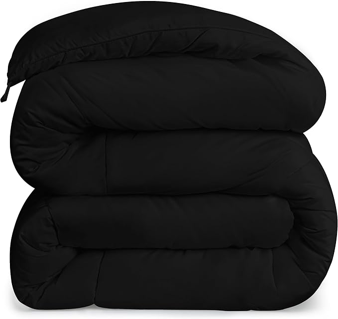 Utopia Bedding Comforters Queen Size, All Season Duvet Insert, Down Alternative Box Stitched Bed Comforter with Corner Tabs, Machine Washable (Black)