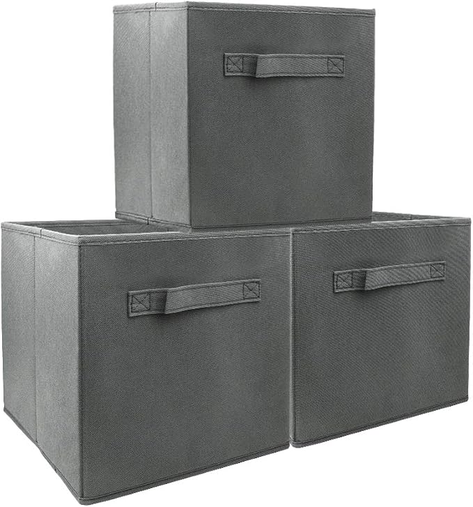 EBIGIC storage bins collapsible storage bins???cube storage organizer ???Pack of 3??? 10.5*10.5*11inch???For home and office Collapsible Closet Shelf Organizers, Drawer Organizers(Grey) - Image 9