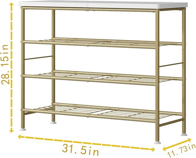 SUOERNUO Shoe Rack Organizer 4 Tier for Closet Entryway Free Standing Metal Storage Shoe Shelf with MDF Top Board,Gold - Image 6