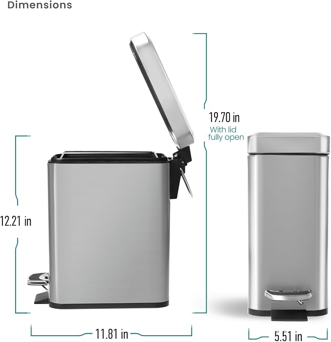 Home Zone Living 1.3 Gallon Small Bathroom Trash Can with Lid and Step Pedal, Stainless Steel Wastebasket with Slim Design for Home and Office, Silver, 5 Liters - Image 7