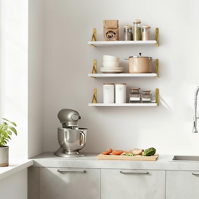 Fixwal Floating Shelves for Wall, Wood Wall Mounted Shelves for Bedroom, Bathroom, Living Room, Kitchen Storage and Decor(White, Set of 3, 16.5 Inch) - Image 7