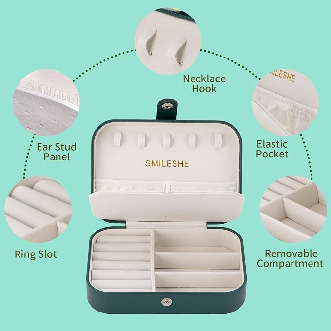 Smileshe Jewelry Box, PU Leather Small Portable Travel Case, 2 Layers Organizer Display Storage Holder Boxes for Rings, Earrings, Necklaces, Bracelets - Image 7