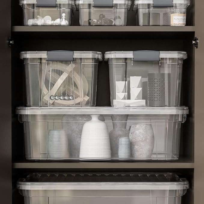 Superio Storage Bins with Lids, Clear Plastic Containers for Organizing, Stackable Totes, BPA Free, Odor Free, Organizer Boxes for Home, and Dorm (8 Pack, 36 Qt)