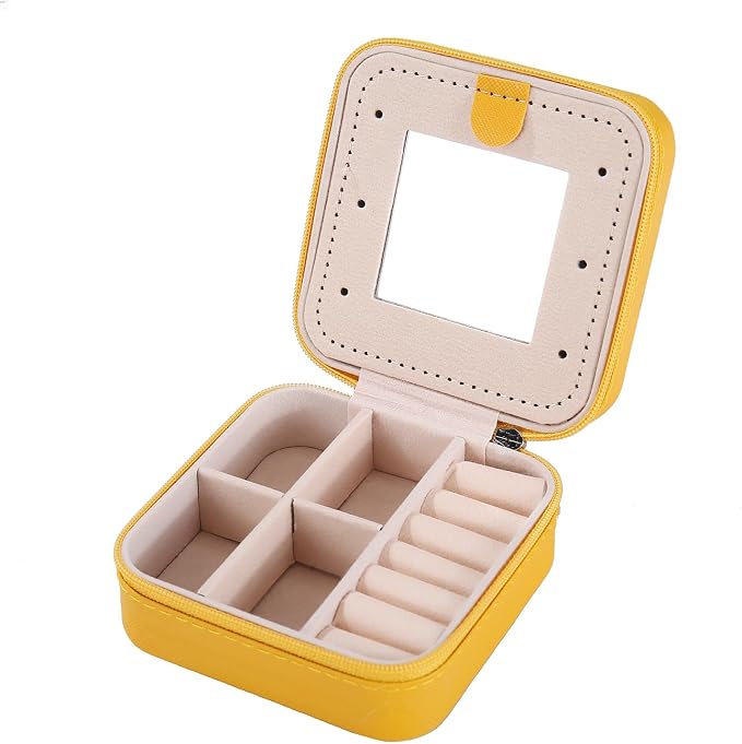 KElofoN Travel jewelry case Travel jewelry box Travel Jewelry Organizer Small Jewelry Organizer Box Gift for Girls Women with Mirror (Yellow) - Image 6