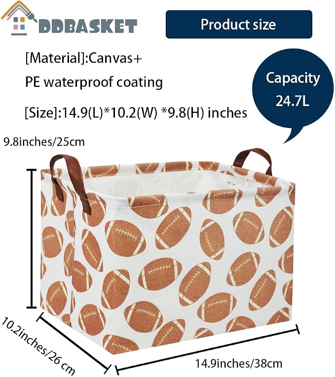 Rectangular Football Basket Kids Storage Basket Baby Boy Basket Kids Storage Bin Organizer Box Boys Room Decor for Home(Football) - Image 6