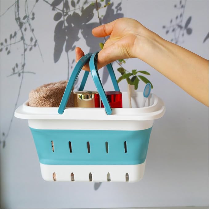 2 Pack Portable Folding Plastic Shower Caddy Basket, Perforated, Travel Bathroom Organizer for Bedroom, Shower, Collage Dorm Room, Camping and RV Use (Blue, 2 pack) - Image 6