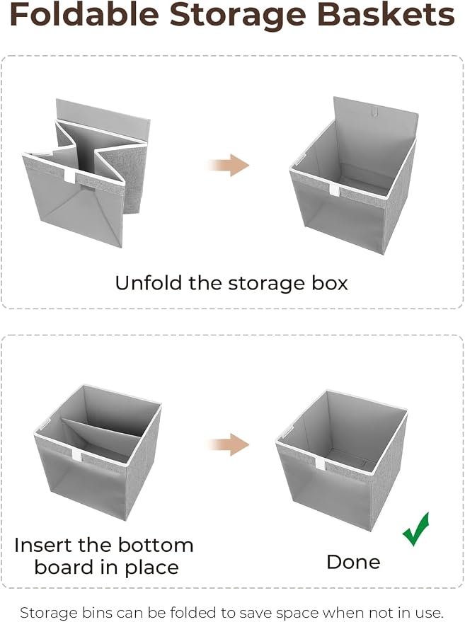 StorageWorks 13x13 Storage Cubes, Closet Storage Bins with Clear Window, Large Fabric Organizer for Clothes, Collapsible Storage Baskets with Handles, Gray, 3-Pack - Image 7