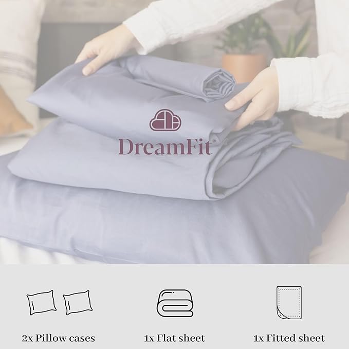 DreamFit DreamCool 100% Pima Cotton Sheets with Elastic Corner Straps 20 Inch Extra Deep Pocket Crafted in USA Bedding Guaranteed to Stay On Luxury Sheets Queen Sheets Set Ivory