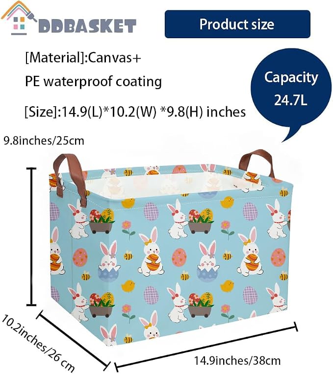 Rectangular Easter Basket Kids Gift Baskets Empty Baby Basket for Boys and GirlsToy Storage Bins Organizer Bin Box Cute Room Decor for Home(Blue easter) - Image 7