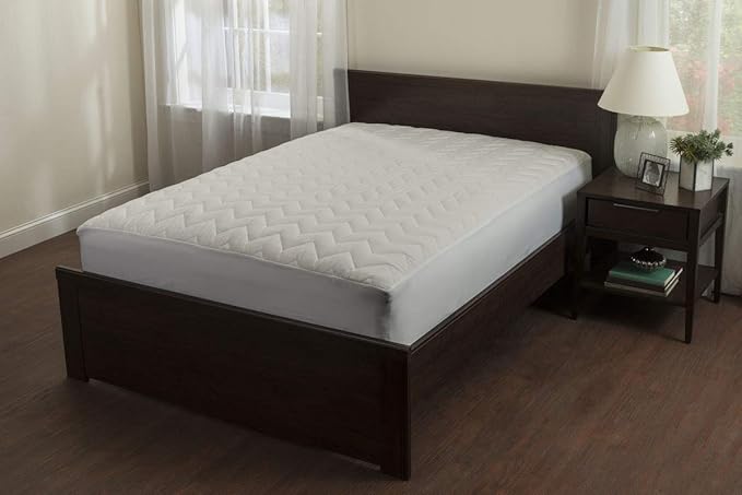Waterguard Quilted Cotton Mattress Pad - Short Queen Size - Soft, Comfortable, and Fluffy Mattress Pad - Waterproof Mattress Protector Stretched 15" for Snug Fit on Regular Sized Mattress