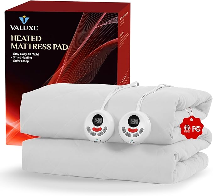Heated Mattress Pad California King Quilted Zone Heating Electric Bed Warmer Comfort Heat Mattress Pad Cover Dual Controller(10 Heat Setting | 1-12 Hours Auto Shut Off | with 8-21 Inch Deep Pocket)