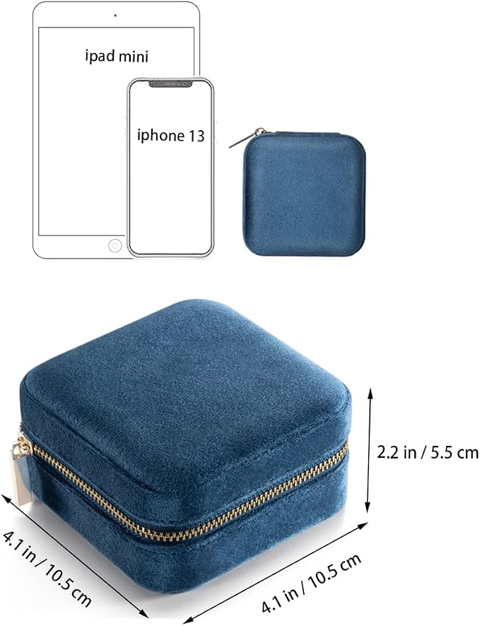 Plush Velvet Travel Jewelry Case,Mini Jewelry Box,Small Jewelry Organizer Portable Display Jewelry Storage Case, for Girls Women (NavyBlue-With Mirror) - Image 7