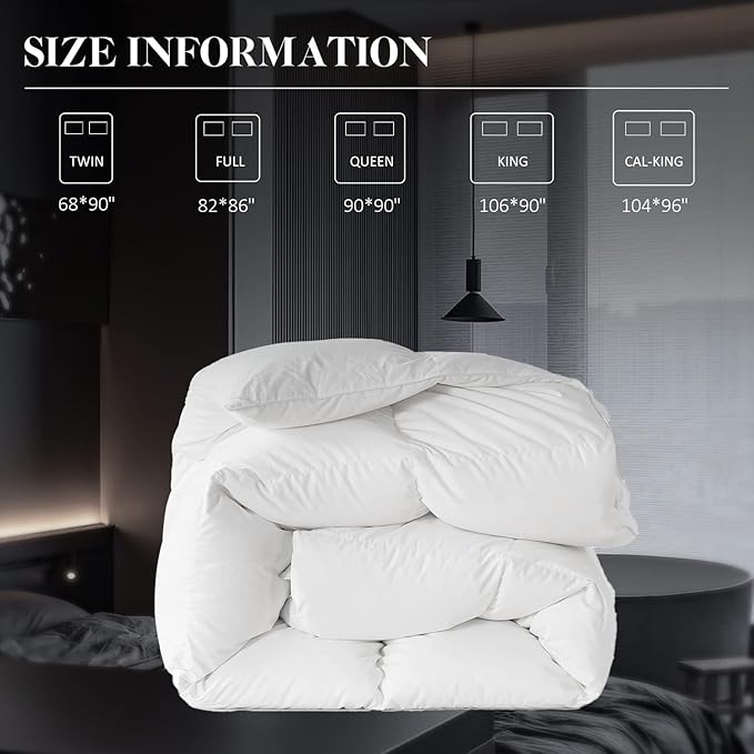 WhatsBedding Feather Down Fiber White Comforter, All Season Luxury Bed Comforter,Ultra Soft 100% Cotton Duvet Insert, Full Size 82"x86"