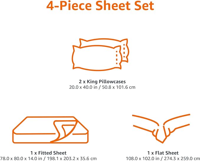 Amazon Basics 4 Piece Breathable 100% Cotton Jersey Bed Sheets Set, Machine Washable, Stretchy Flat and Fitted Sheets, Pillowcase, King, Dark Gray, Solid