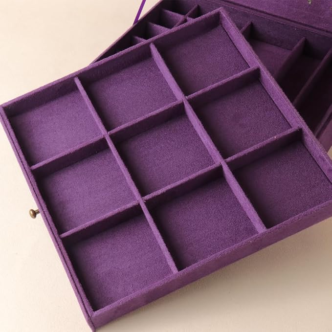 Women Jewelry Box Lockable 3 Layers Large Jewelry Organizer Storage Case for Earrings Necklaces Rings Bracelets,Green Display Jewel Holder (Purple) - Image 6