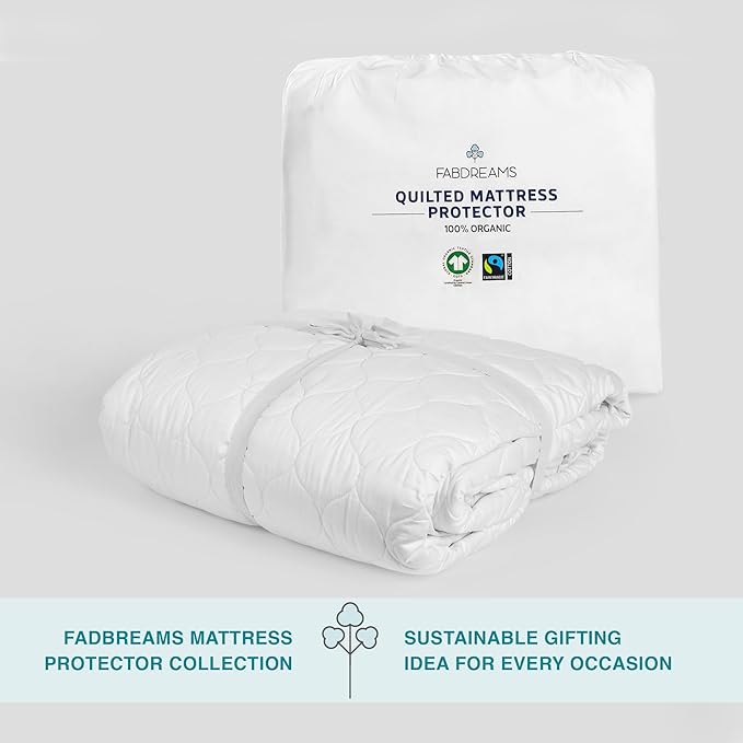 FABDREAMS Organic Quilted Mattress Protector Cal King Size | Mattress Pad| Mattress Cover| Naturally Breathable | Noiseless| Fits up to 17" Deep Pockets| Temperature Regulating | White