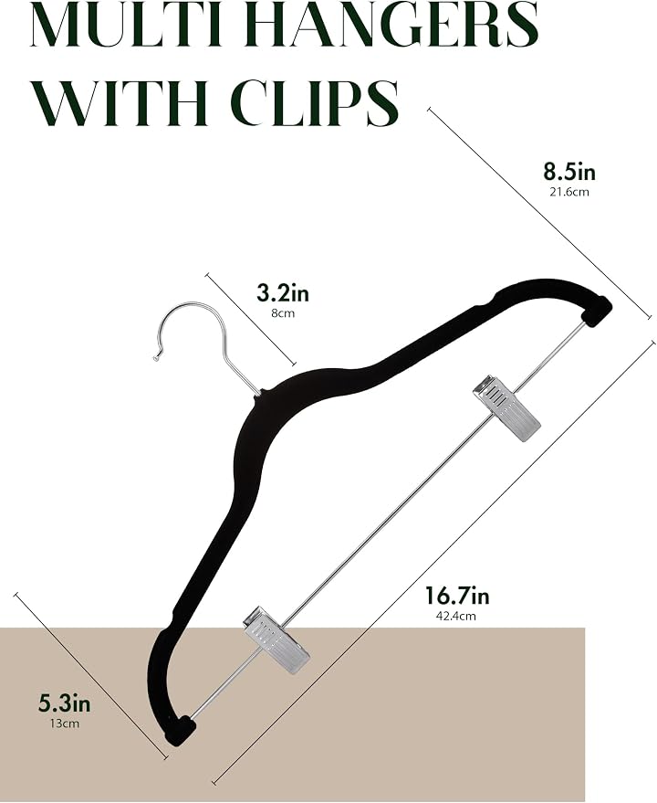 Cozymood Velvet Skirt Hangers 24 Packs Velvet Hangers with Clips Ultra Thin Non Slip Velvet Pants Hangers Space Saving Clothes Hanger for Trouser, Skirts, Jeans (Black) - Image 9
