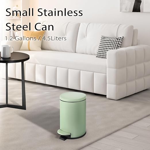 TIPGO Small Trash Can with Lid Soft Close, 4.5 Liters / 1.2 Gallon Bathroom Garbage Can, Mini Step Trash Bin, Stainless Steel Wastebasket for Bathroom, Bedroom, Office (Green) - Image 6