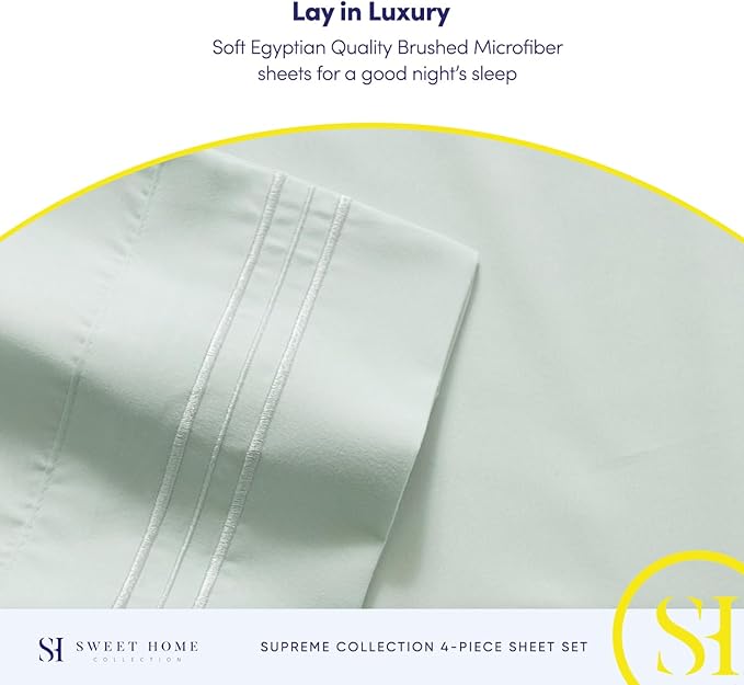 1800 Thread Count Sheet Set – Soft Egyptian Quality Brushed Microfiber Sheets – Luxury Bedding Set with Flat Sheet, Fitted Sheet, 2 Pillow Cases, Queen