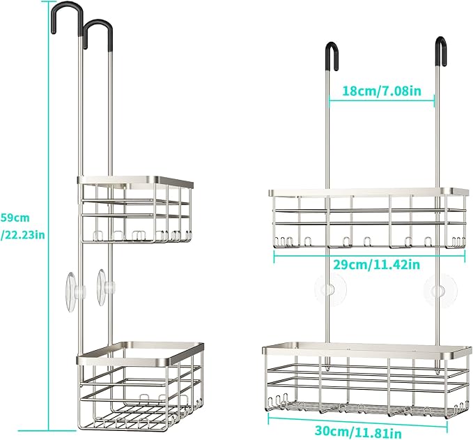 HapiRm Hanging Shower Caddy Organizer - No Drilling Shower Organizer with Hooks, Rustproof & Waterproof 304 Stainless Steel Bathroom Shelves - Brushed Nickel - Image 7