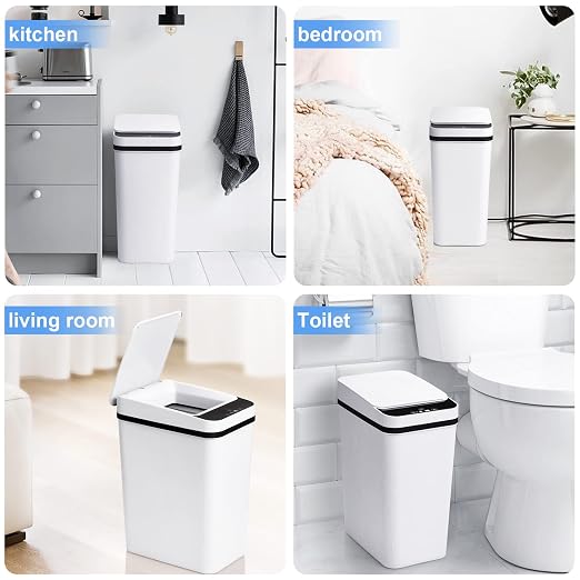 Anborry Bathroom Trash Cans with Lid 2 Pack 2.2 Gallon Touchless Automatic Motion Sensor Small Slim Garbage Can, Smart Electric Narrow Garbage Bin for Bedroom Office Kitchen (White) - Image 9