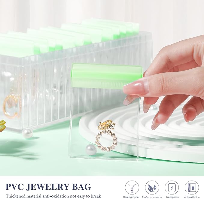 HOMEHIVE Acrylic Jewelry Box Organizer, Clear Jewelry Organizer Holder with 20 Portable Anti Tarnish Jewelry bags, Travel Jewelry Case for Earrings/Rings/Necklaces for Women Girls, Green - Image 7