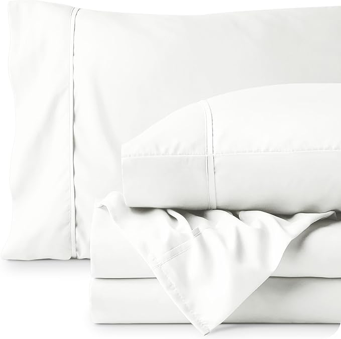 Bare Home Full XL Sheet Set - 1800 Ultra-Soft Microfiber Full Extra Long Bed Sheets - Double Brushed - Deep Pockets - Easy Fit - 4 Piece Set - Bedding Sheets & Pillowcases (Full XL, Cream)