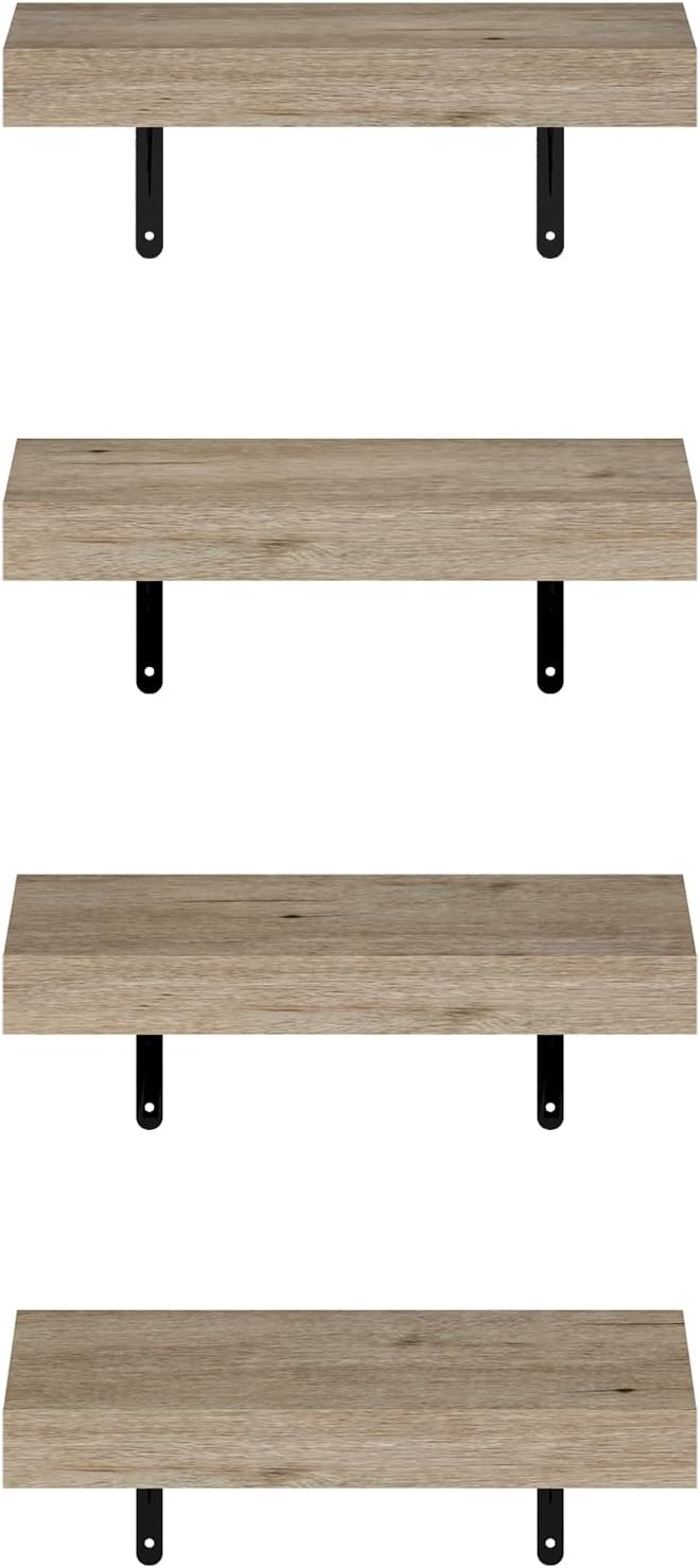 Furinno Tanna Floating Shelves for Wall Set of 4, 15-Inch Wall Shelf, Triple Thick Floating Mounted Shelf, for Bathroom, Home Office, Living Room, Natural - Image 6