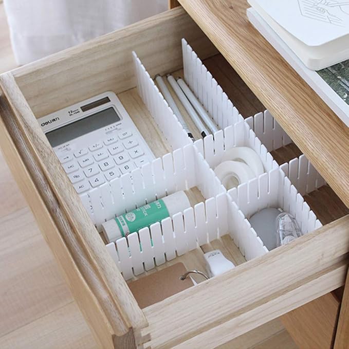 ShineMe Drawer Dividers, 8pcs Drawer Divider Organizers, White DIY Plastic Grid, Plastic Adjustable Drawer Dividers, Household Storage Makeup Socks Underwear Organizer for Clothes, Kitchen, Office - Image 6